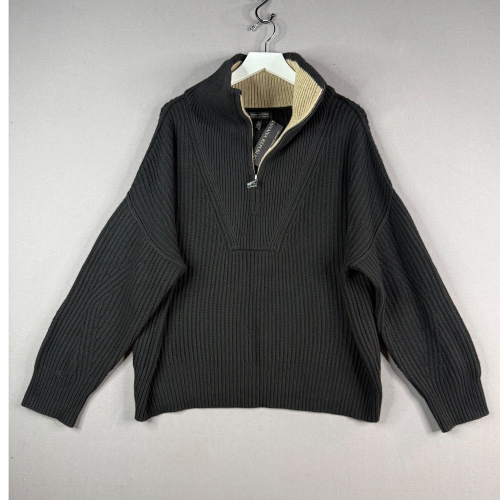 Banana Republic Quarter Zip Sweater Womens XL Black Wool Cashmere Oversized